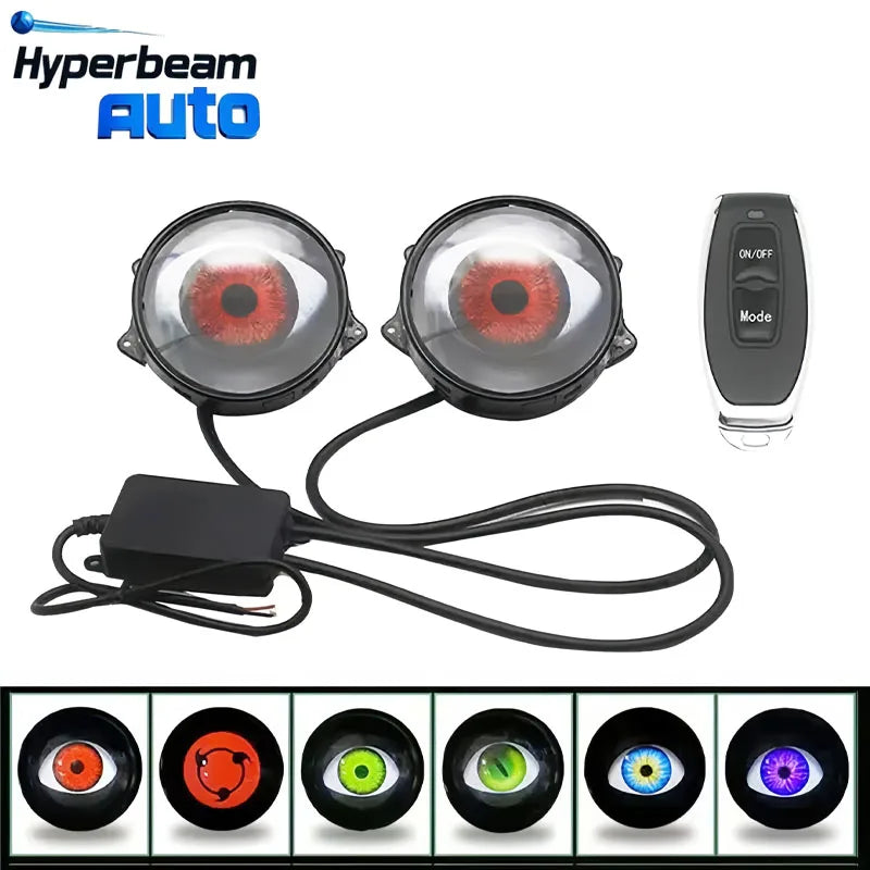 New 2.5/3 Inch Car Dynamic Blink Devil Eyes LED Devil Eyes Led Headlight Lens With Remote Control Atmosphere Light Auto Headlamp