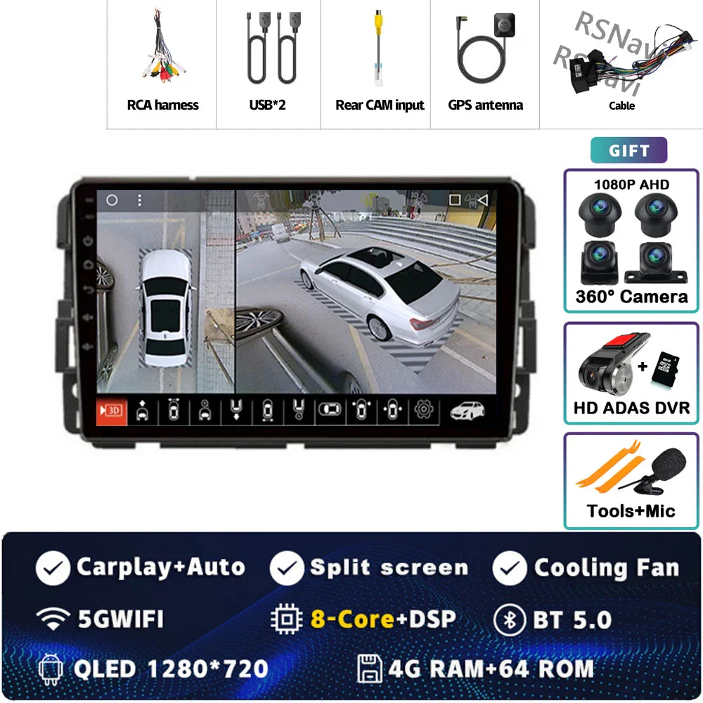 Android 14 Carplay Car Radio for Chevrolet Silverado Impala GMC Yukon Acadia Sierra Multimedia Video Player Navigation Stereo BT