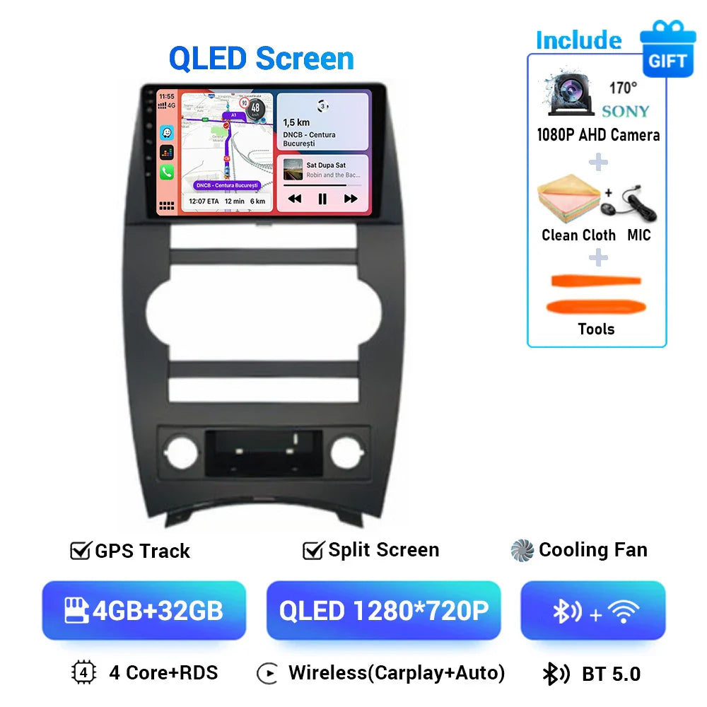 Android 14 Carplay Auto For Jeep Cherokee Commander XK 2005 2006 2007 2008 2009 2010 2011 Car Radio Multimedia Player GPS Stereo