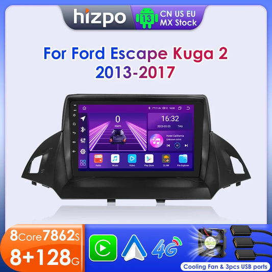 Hizpo 2 Din Android 13 For Ford Kuga 2 Escape 2013 - 2017 Car Radio Multimedia Video Player Navigation GPS 4G Carplay Stereo RDS