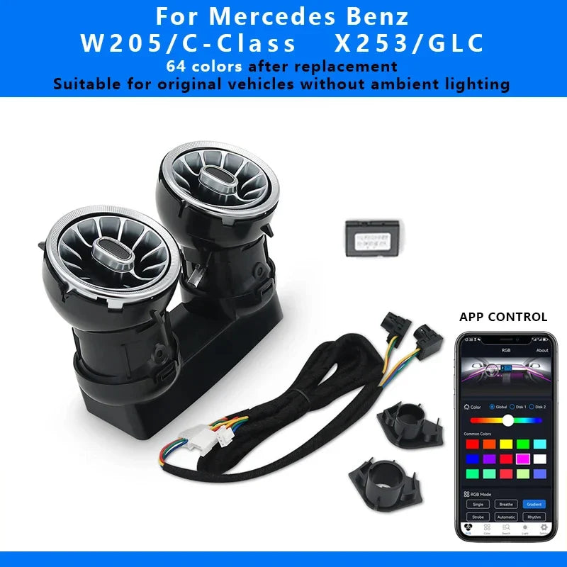 7/5pcs 64 Colors Interior Ambient Light For Mercedes-Benz C Class W205 2015-2023 W213 W156 W117 W176 Air Vent Lights Accessories