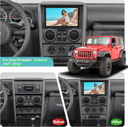 2+32G 9 Inch Touchscreen for Jeep Wrangler (4 Doors) 2007 2008 2009 2010 with Wireless Apple Carplay and Android Auto