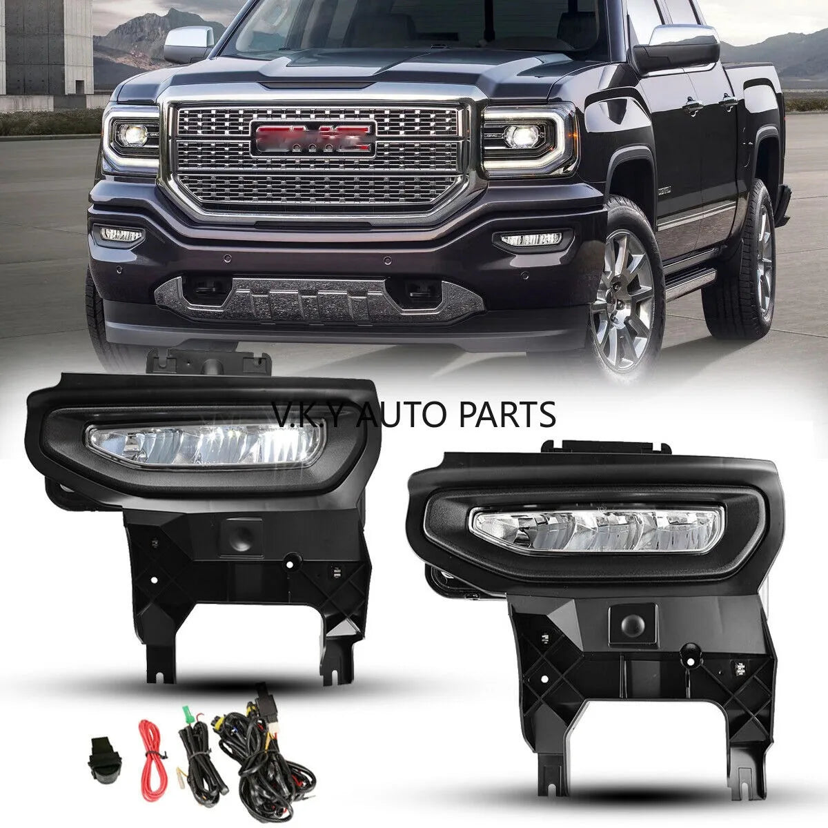 For GMC Sierra 1500 2016 2017 2018 DLAA LED Front Bumper Foglight Fog Lamps Foglamp DRL Daytime Running Light
