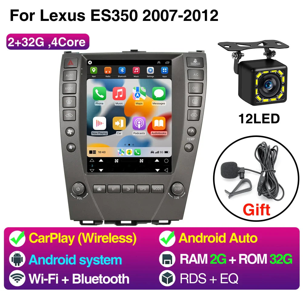 9.7inch Android 13 Car Radio For Lexus ES ES240 ES300 ES330 ES350 2007-2012 For Tesla Style Screen Car Radio Multimedia Player
