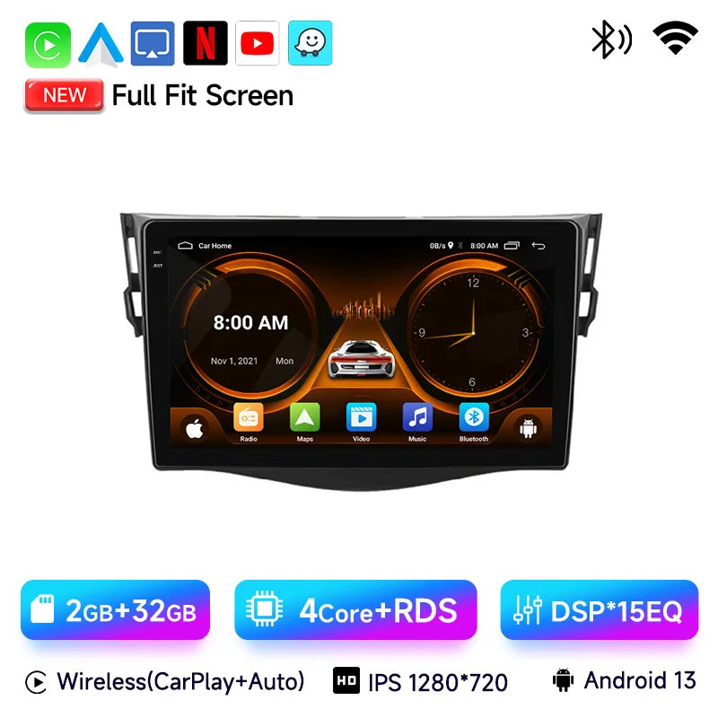 JIUYIN Car Radio For Toyota RAV4 Rav 4 2005-2013 Android 14 Multimedia Player 2Din Carplay DSP Navigation GPS 4G WIFI stereo