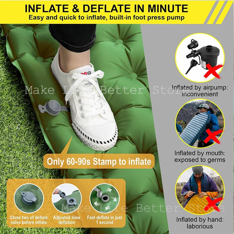 Inflatable Mattress with Built-in Pillow Pump 200x140cm Outdoor Sleeping Bed Vehicle Inflatable Cushion for Summer Beach Mat