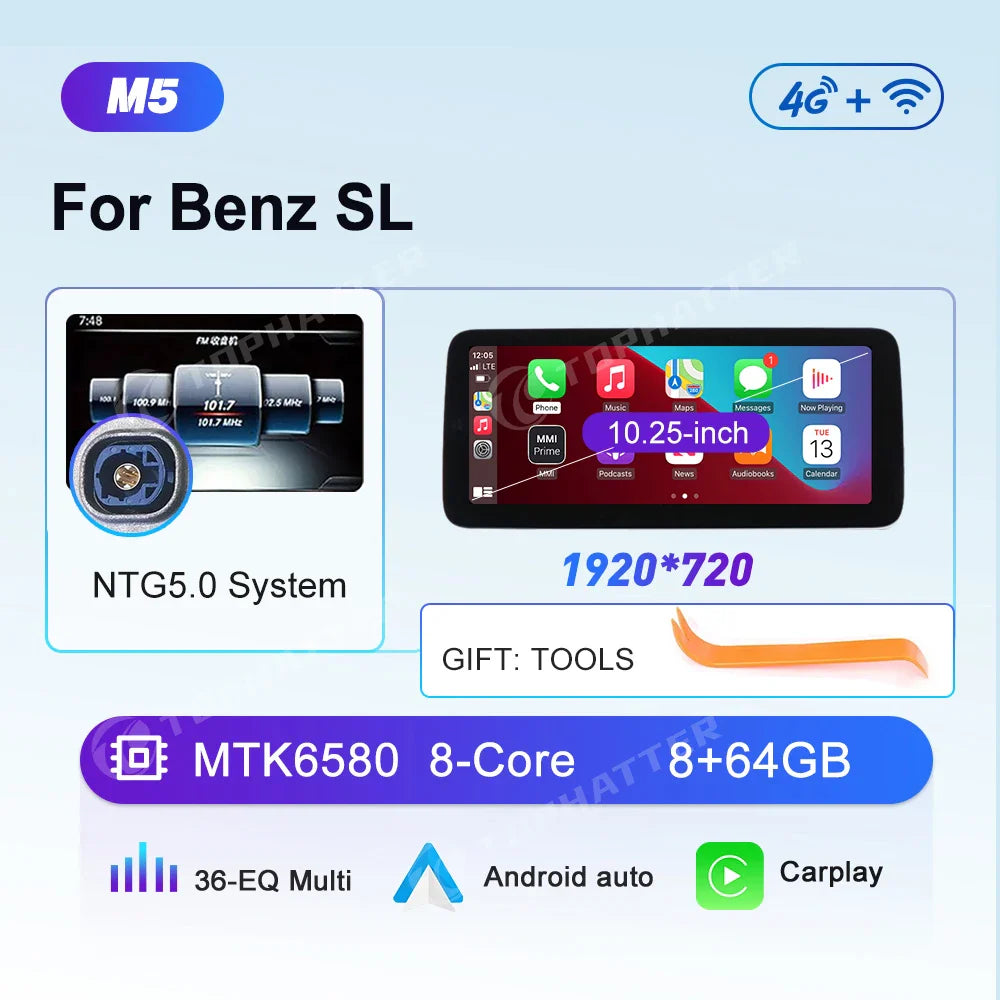 10.25 Car Radio For Mercedes Benz SL SLK SLC R231 R172 CarPlay Android Auto Multimedia Player 668S Head Unit Screen DSP Video