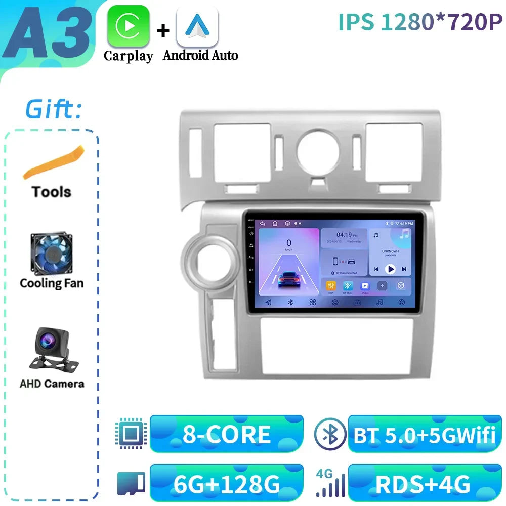 For Hummer H2 E85 2007-2009 Android 14 Car Radio Multimedia 4G GPS Navigation Wireless Bluetooth CarPlay Touch Screen Stereo