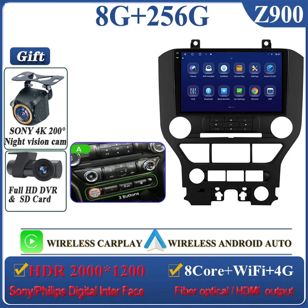 Android 14 Carplay FOR FORD Mustang S550 2014-2021 Multimedia Car Player Navigation Screen GPS Radio No 2 Din Stereo Head Unit
