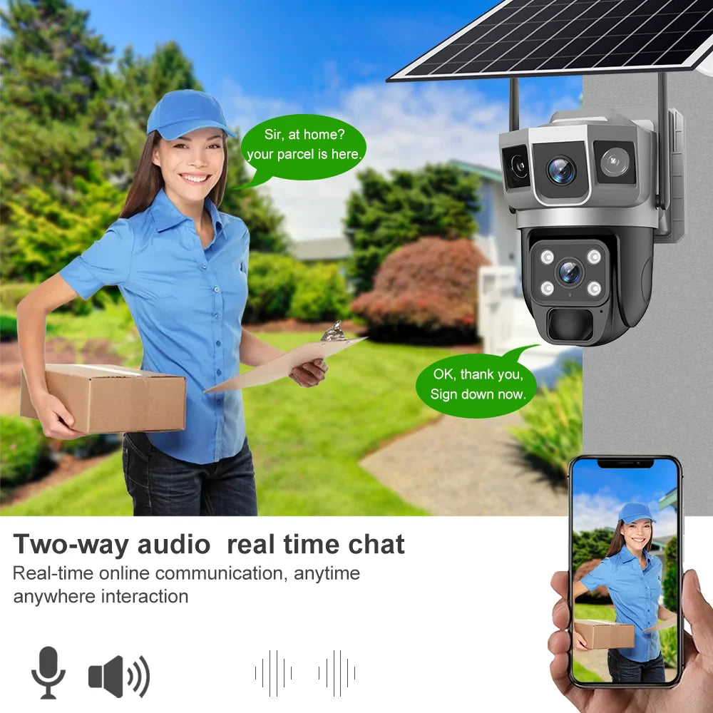 4G Solar IP Camera WIFI CCTV 12MP Dual Lens Triple Screen PTZ Auto Tracking 6K Curious Security Surveillance V380 Pro Camera power tools