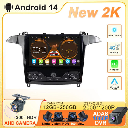 Android 14 Auto radio For Ford S Max S-MAX 2006-2015 For Ford Galaxy 2014 Carplay Multimedia Video player Navigation GPS No 2din