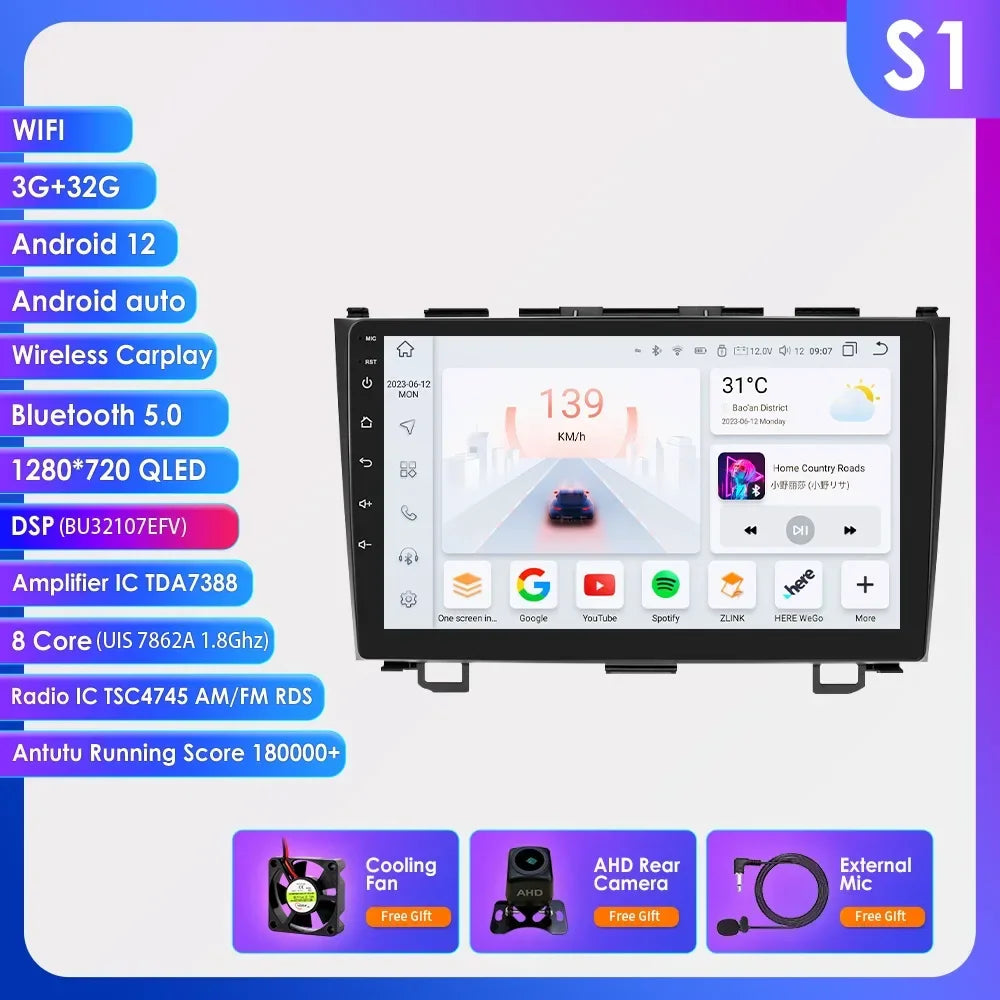 Hizpo Car Radio for Honda CRV CR-V 2007-2011 Multimedia Video Player Navigation Stereo GPS Android 13 Carplay Head Unit No DVD