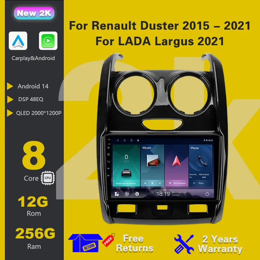 Car Radio For Renault Duster 2015 - 2021 For LADA Largus 2021 Android 14  Carplay  Multimedia Video Player Auto stereo