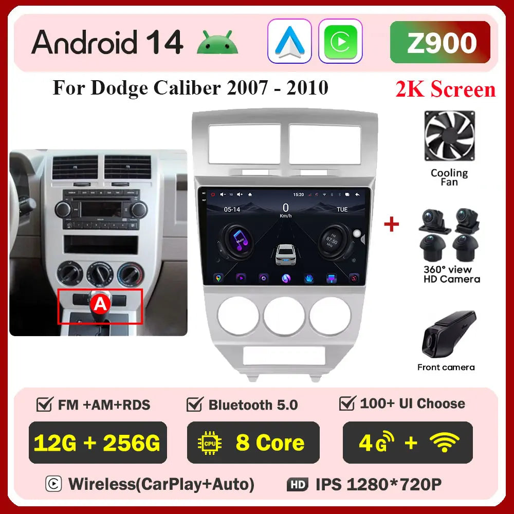 Android 14 Car For Dodge Caliber 2007-2010 For Jeep compass MK 2007-2009 stereo Radio Wireless Carplay Android Auto Radio Stereo