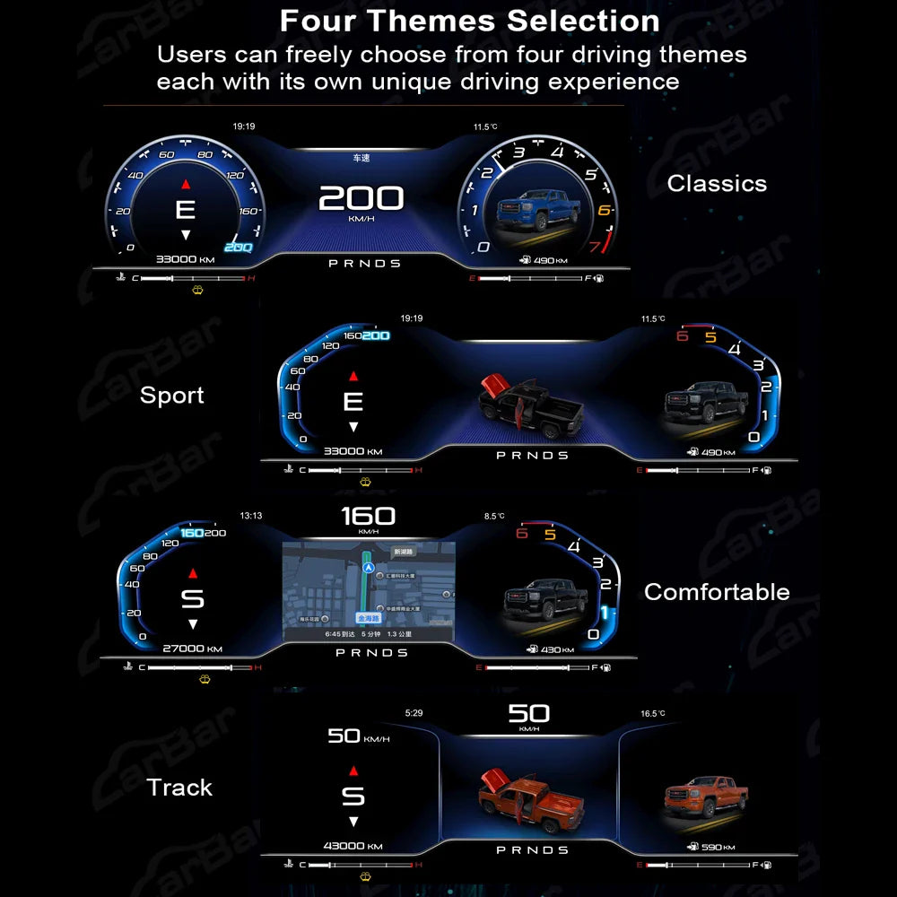 Carbar 12.3" LCD Dashboard Screen For Chevrolet Silverado 2013-2019 GMC Sierra  Car Digital Instrument Cluster Speedometer