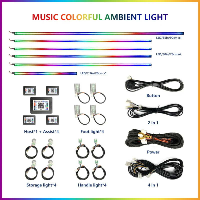 Upgraded Car Ambient Light LED Interior Lighting Kit RGB App Control Multi-Mode Decorative Car Light Ambient Lamp Footwell Light