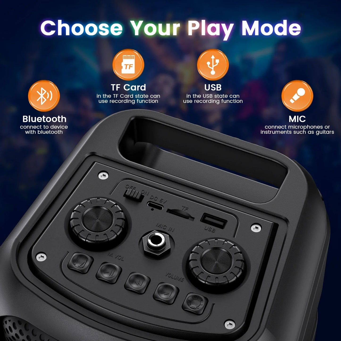 FanFun Karaoke Machine Microphones for Adults, Big Bluetooth Party Speaker with LED Disco Light, Perfect for Outdoor, Home