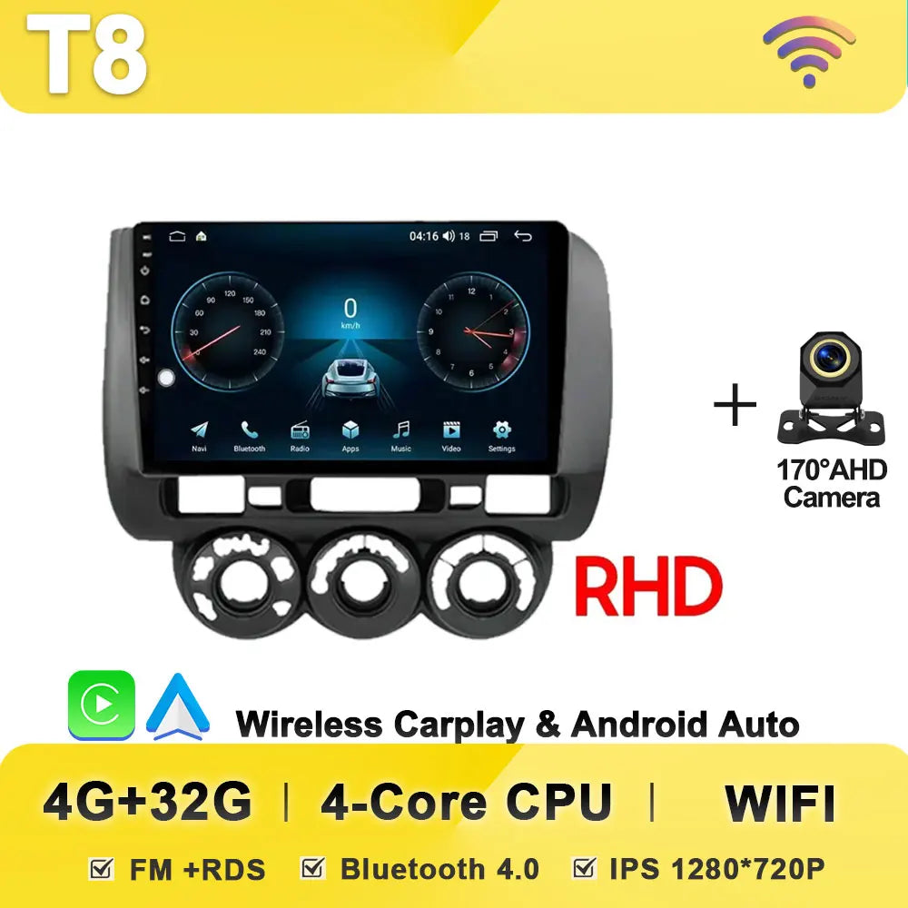 Android 14 Car Radio Multimedia Player For HONDA FIT JAZZ 2002 2003 - 2007 LHD RHD Carplay Autoradio GPS Navi 5G Wifi Bluetooth