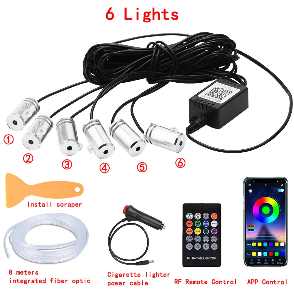 10 in 1 Car LED Interior Ambient Lights RGB Fiber Optic Lighting Kit USB APP Control LED Neon Auto Atmosphere Decorative Lamps