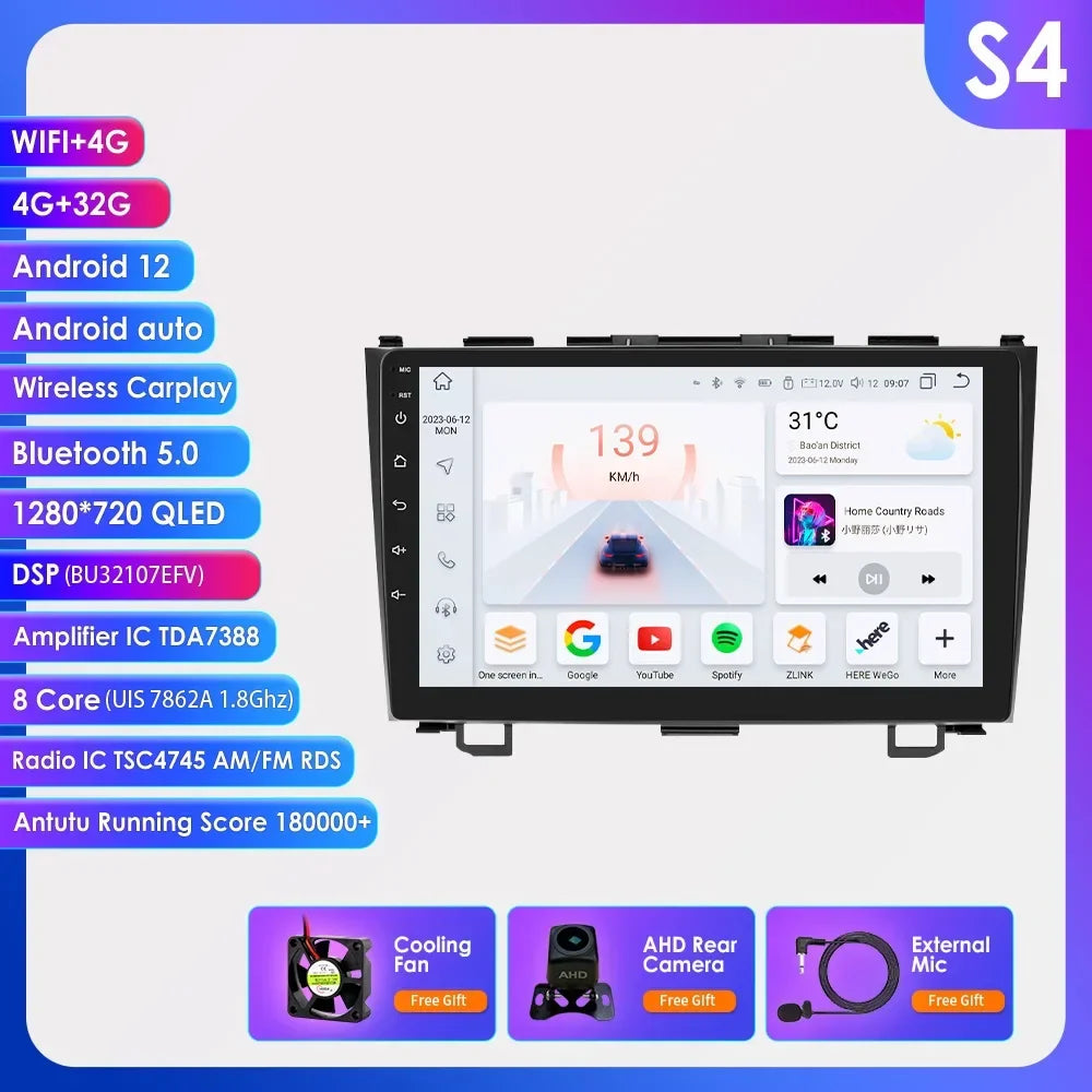 Hizpo Car Radio for Honda CRV CR-V 2007-2011 Multimedia Video Player Navigation Stereo GPS Android 13 Carplay Head Unit No DVD