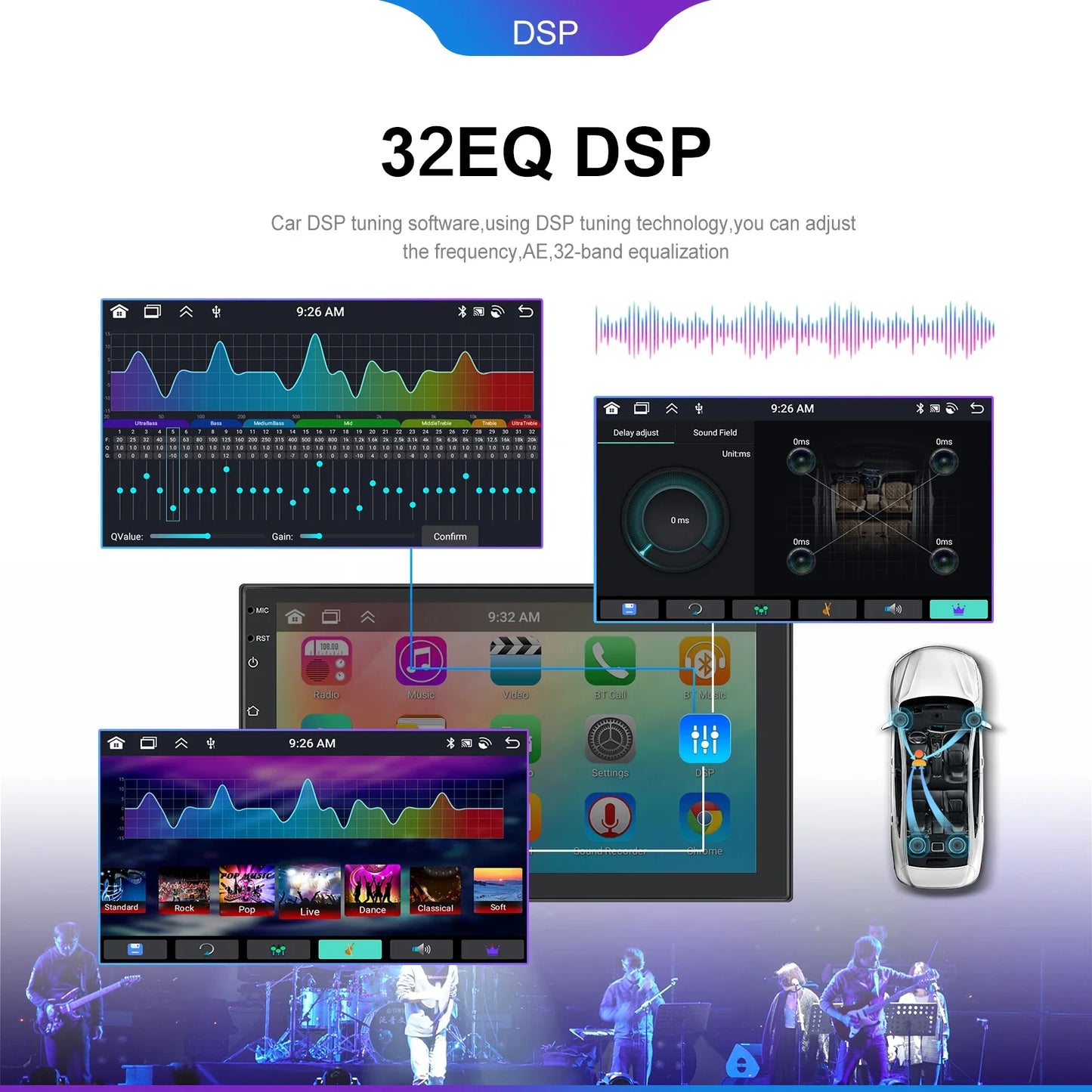 Podofo Android 6+128G 7/9/10inch Car Stereo Radio Universal WIFI Carplay Android Auto Car Multimedia Player Bluetooth FM 32EQ