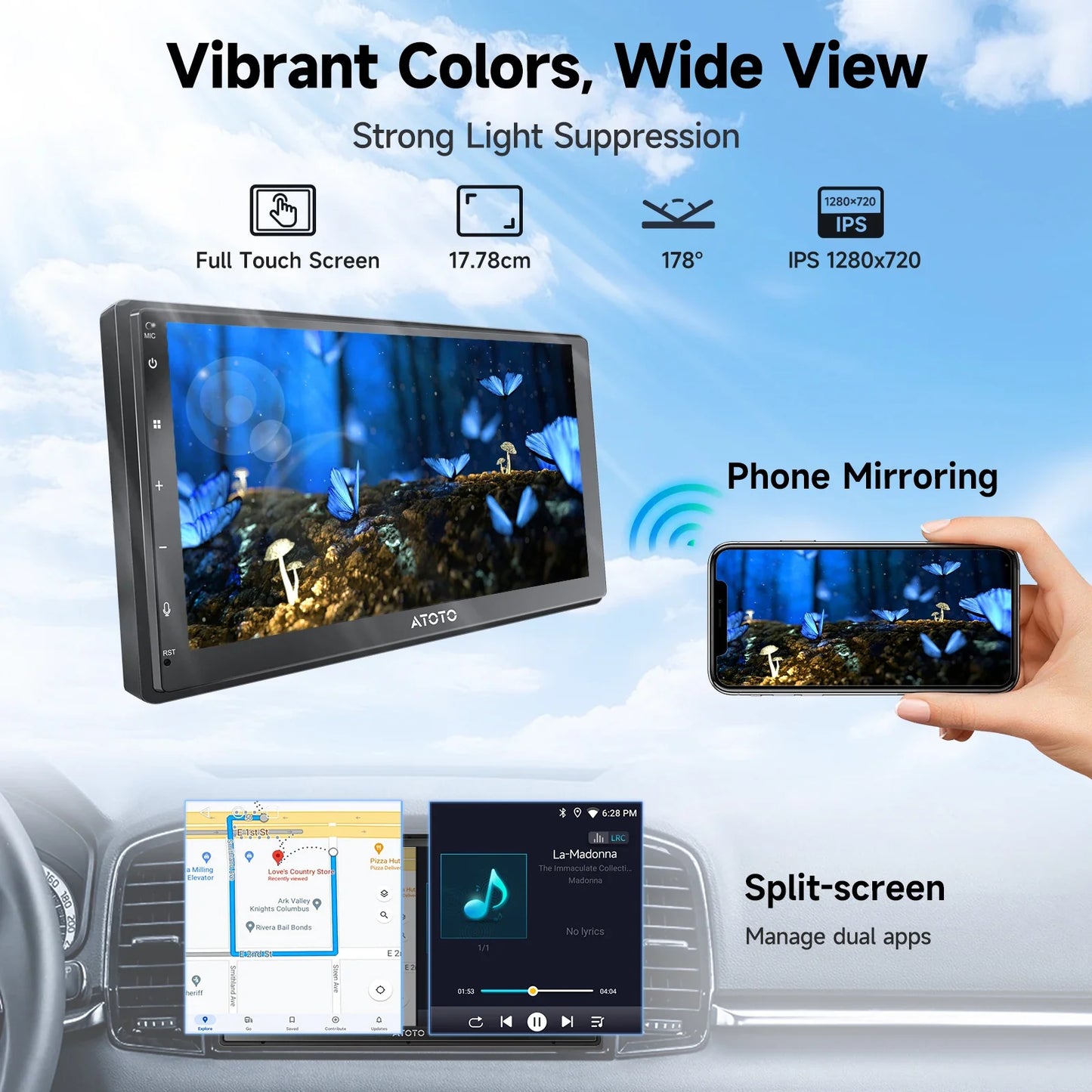 ATOTOZONE 7/9/10 Inch Android Car Stereo Double Din 1280x720IPS Touchscreen FM GPS WiFi Wireless CarPlay/Android Auto AHD Camera