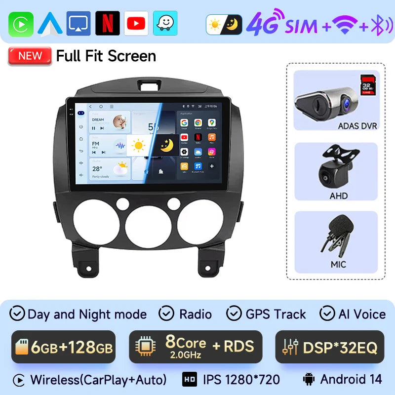JIUYIN Android 13 Car stereo Radio Multimedia Video Player Navigation GPS For MAZDA 2 Mazda 2 2007 - 2014 Head Unit Carplay