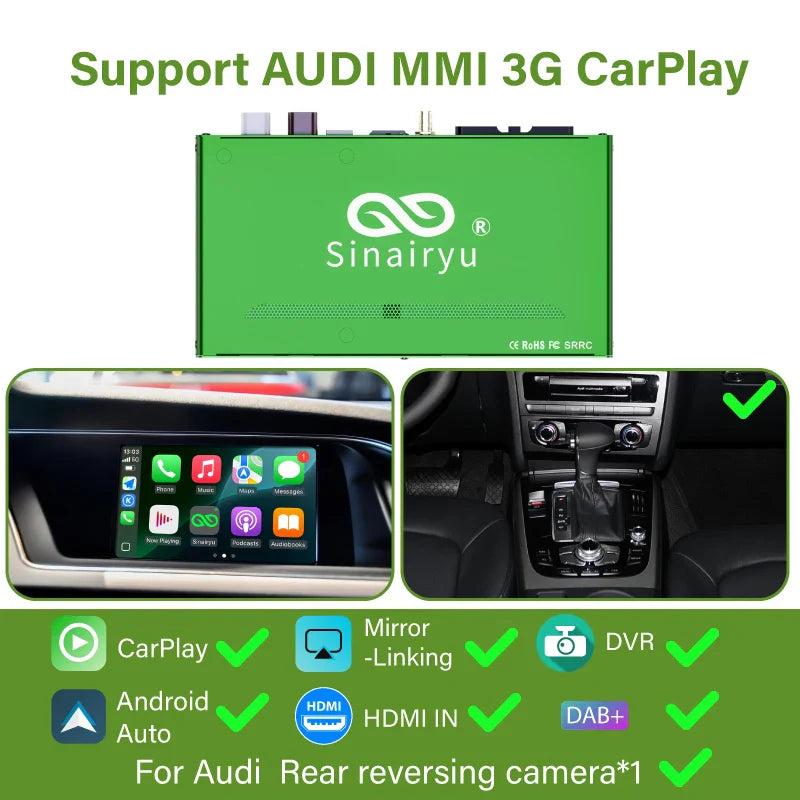 Wireless Carplay for Audi A4 B8 A5 Q5 2009-2015, Support Apple Carplay Android Auto AirPlay Mirroring Rear Camera USB Player