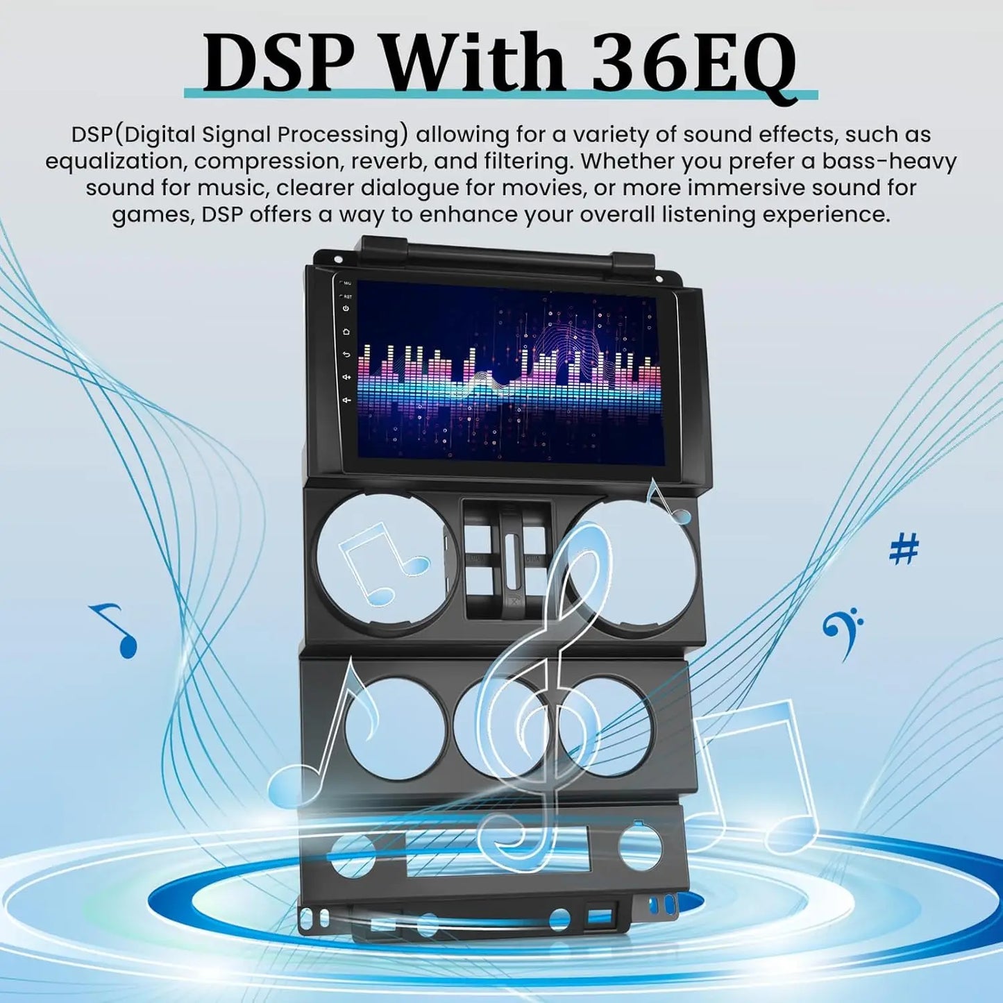 2+32G 9 Inch Touchscreen for Jeep Wrangler (4 Doors) 2007 2008 2009 2010 with Wireless Apple Carplay and Android Auto