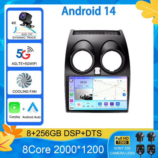 Android 14 2 DIN untuk Nissan Qashqai 1 J10 2006-2014 Radio Mobil Navigasi Pemutar Multimedia DVD Carplay Stereo Speaker Unit Ke