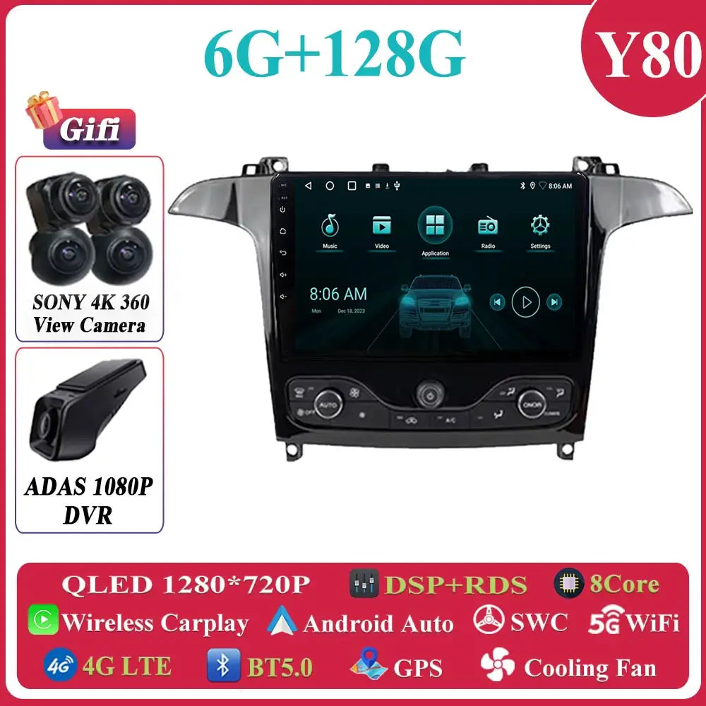 Android 14 Car Multimedia Video Player For Ford S Max S-MAX 2006 - 2015 For Ford Galaxy 2014 Car Radio Stereo Navigation GPS DVD