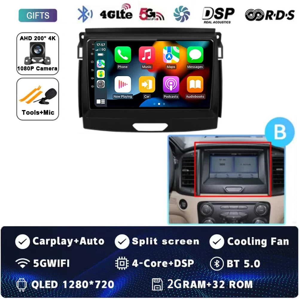 Android 15 Car Radio Stereo QLED Screen For Ford Ranger 2015 2016 2017 2018 2019-2022 GPS Multimedia Carplay Autoradio Head unit