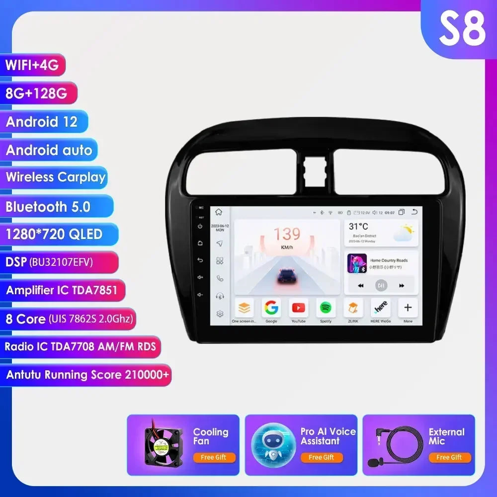 Hizpo Carplay 4G 360 Camera Android Car Radio for Mitsubishi Mirage 2012-2023 Space Star Dodge Attitude Video GPS 2din Autoradio