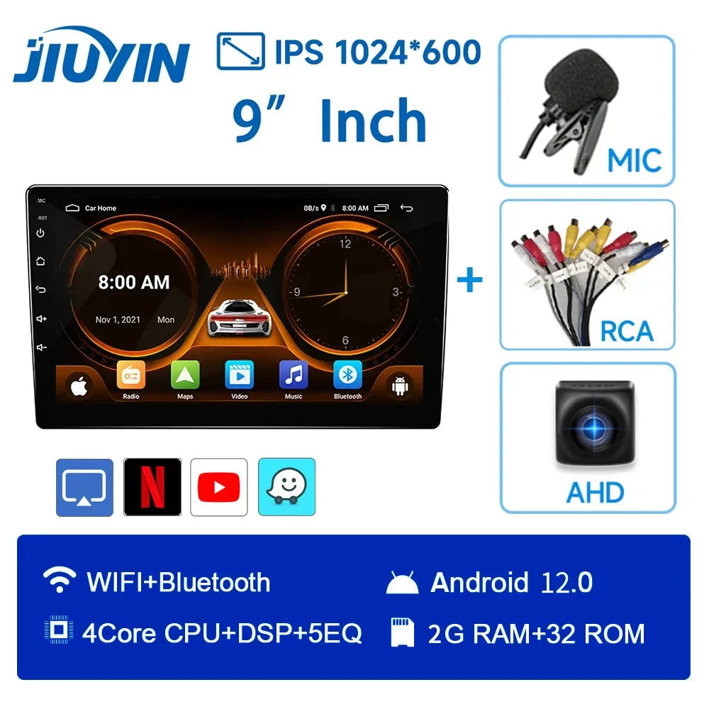 JIUYIN 2 Din Car Radio Carplay Android Auto 9inch 10inch 4G 64G Universal Multimedia Player DSP AM RDS AHD GPS WIFI Auto 8 Core