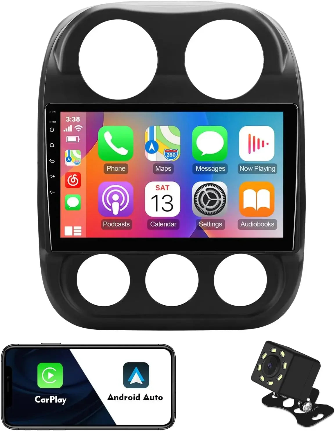 10inches Android 13 Car Stereo for Jeep Compass/Patriot 2010-2016 IPS Touchscreen Screen Car Radio with Carplay & Android Auto