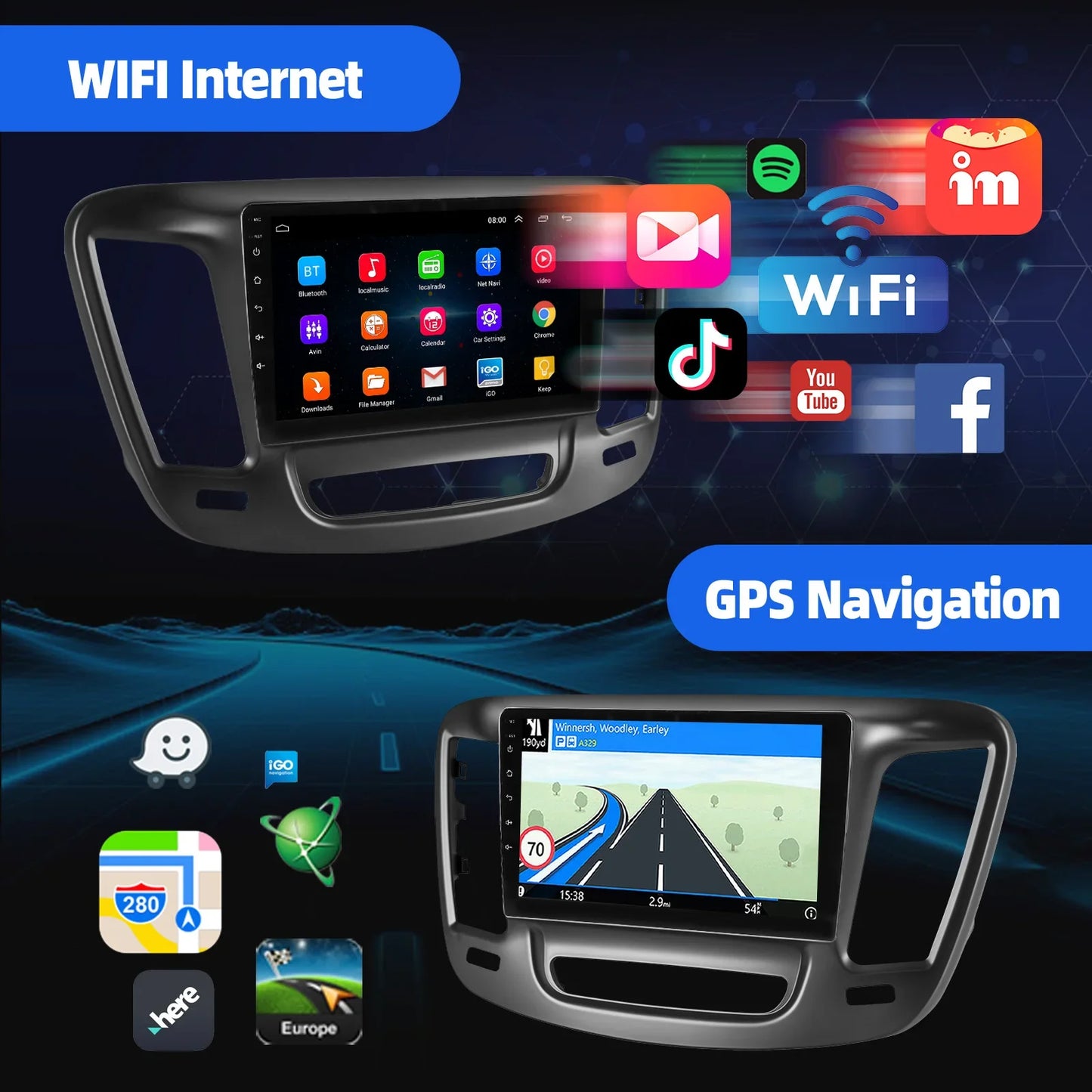 ESSGOO 9" Android 14 For 15-19 Chrysler 200 200C 200S Carplay Android Auto Car Radio GPS Navi Wifi FM BT SWC Multimedia Player