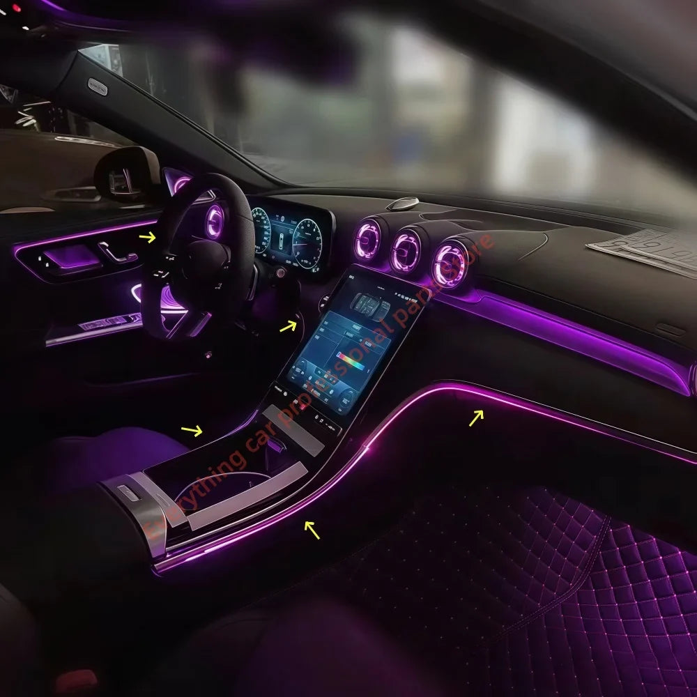 Car 64 color Ambient light for Mercedes Benz W206 X254 GLC C-class LED Air vents, Door handles, Interior lights modification