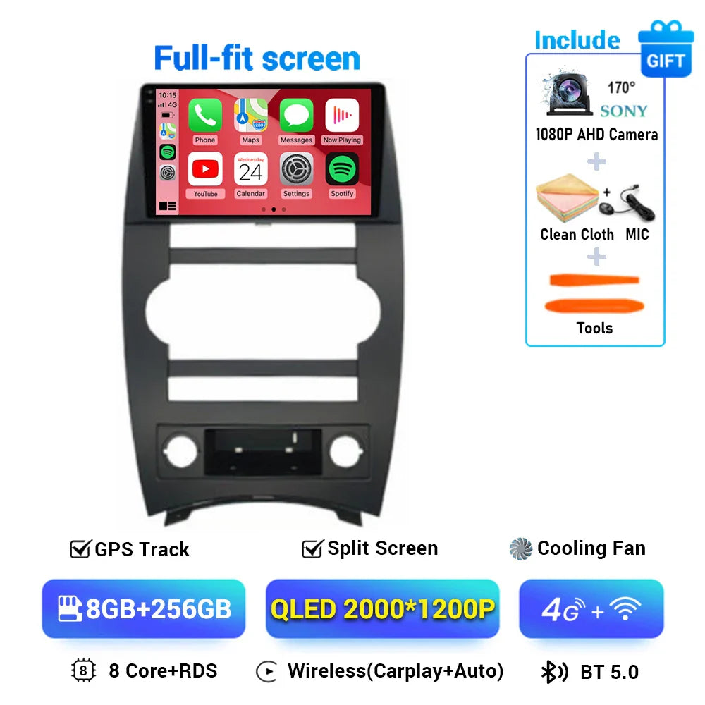 Android 14 Carplay Auto For Jeep Cherokee Commander XK 2005 2006 2007 2008 2009 2010 2011 Car Radio Multimedia Player GPS Stereo