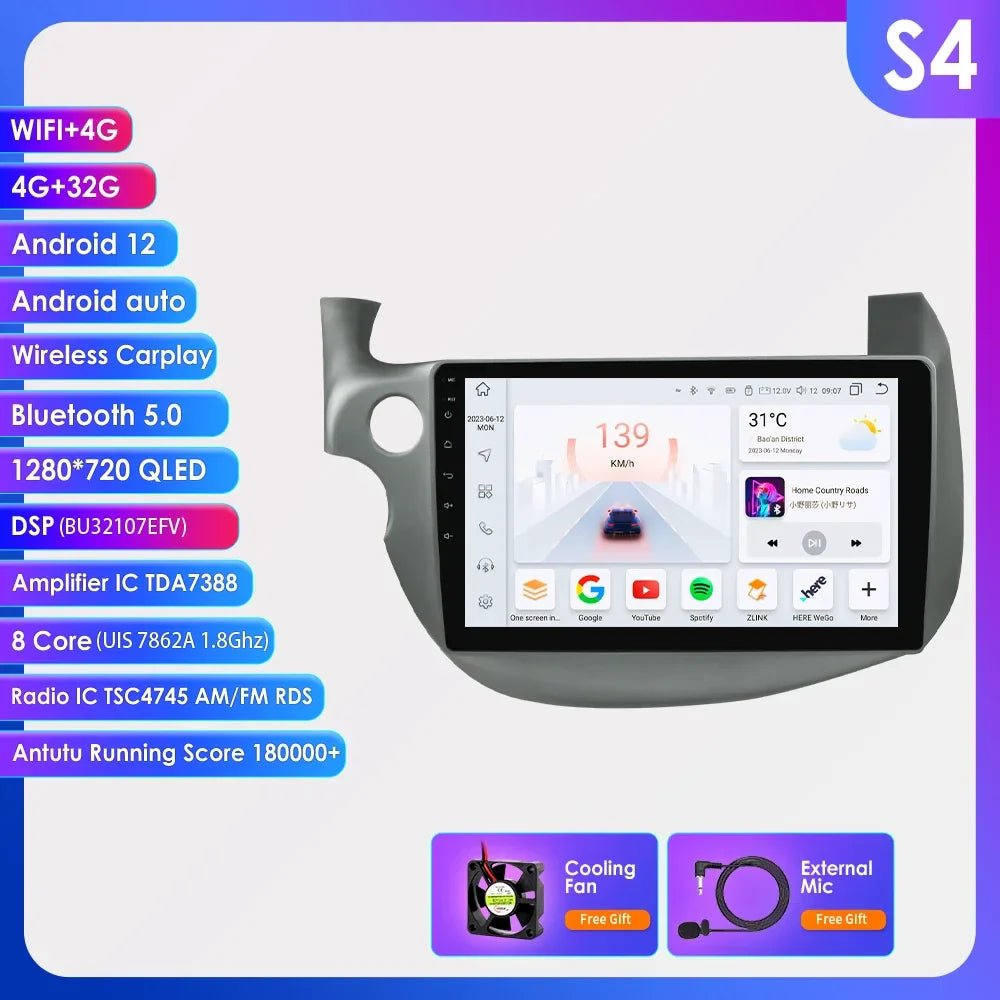 Hizpo 2 Din Android 13 Car Radio For HONDA FIT JAZZ 2007-2013 Multimedia Video Player AI Voice Wireless CarPlay Auto Head Unit