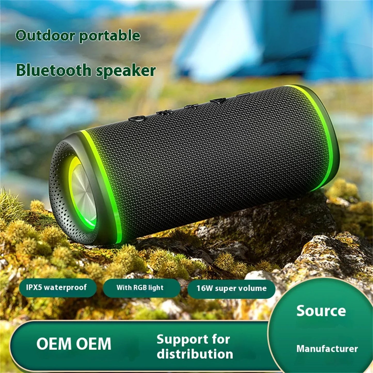 Portable Bluetooth speaker, outdoor adventure, RGB lighting, 16W power supply, IPX5 waterproof - your perfect audio companion