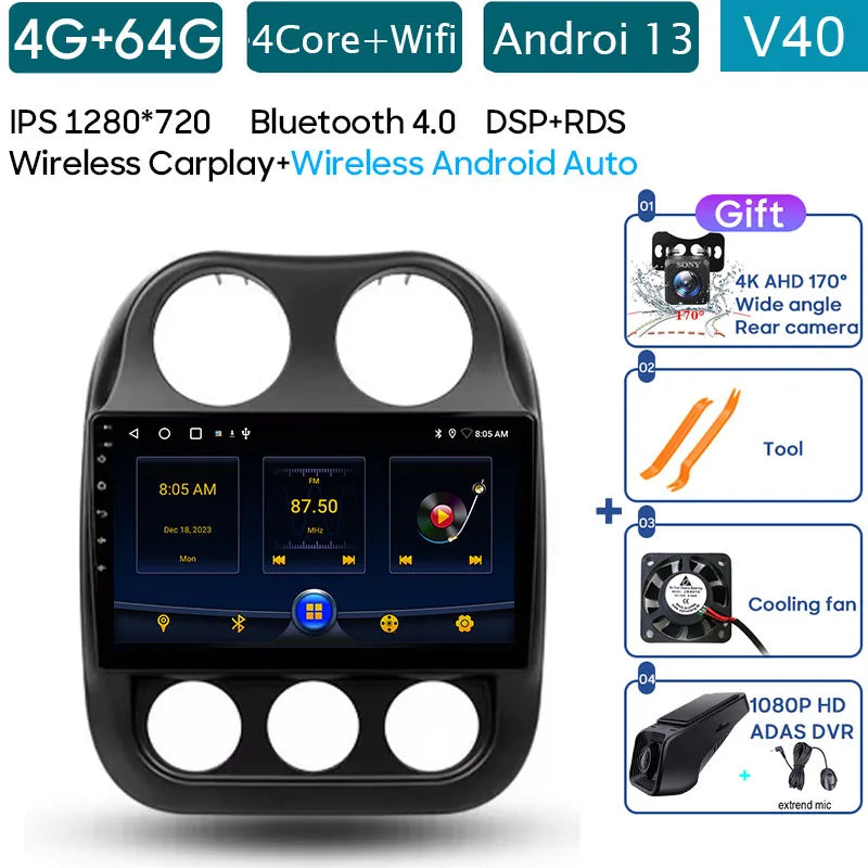 Car Android 14 For Jeep Compass Patriot 2010 - 2017 Auto Radio Multimedia Player Autoradio Stereo GPS Navigation Carplay No 2din