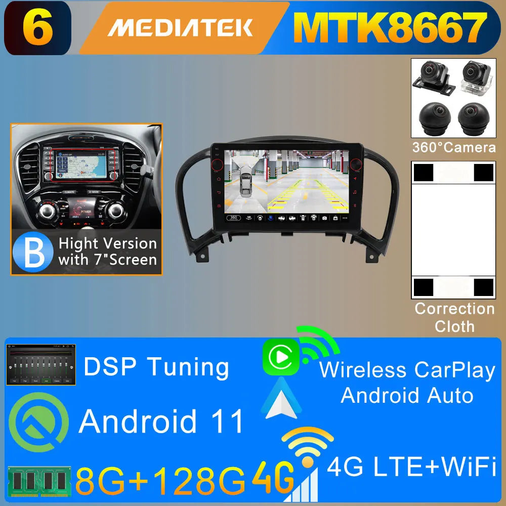 2Din Android 11 8G+128G Car Radio Stereo For Nissan Juke YF15 2010-2019 GPS Navigation Bluetooth 5.0 Tethering Carplay Autoradio