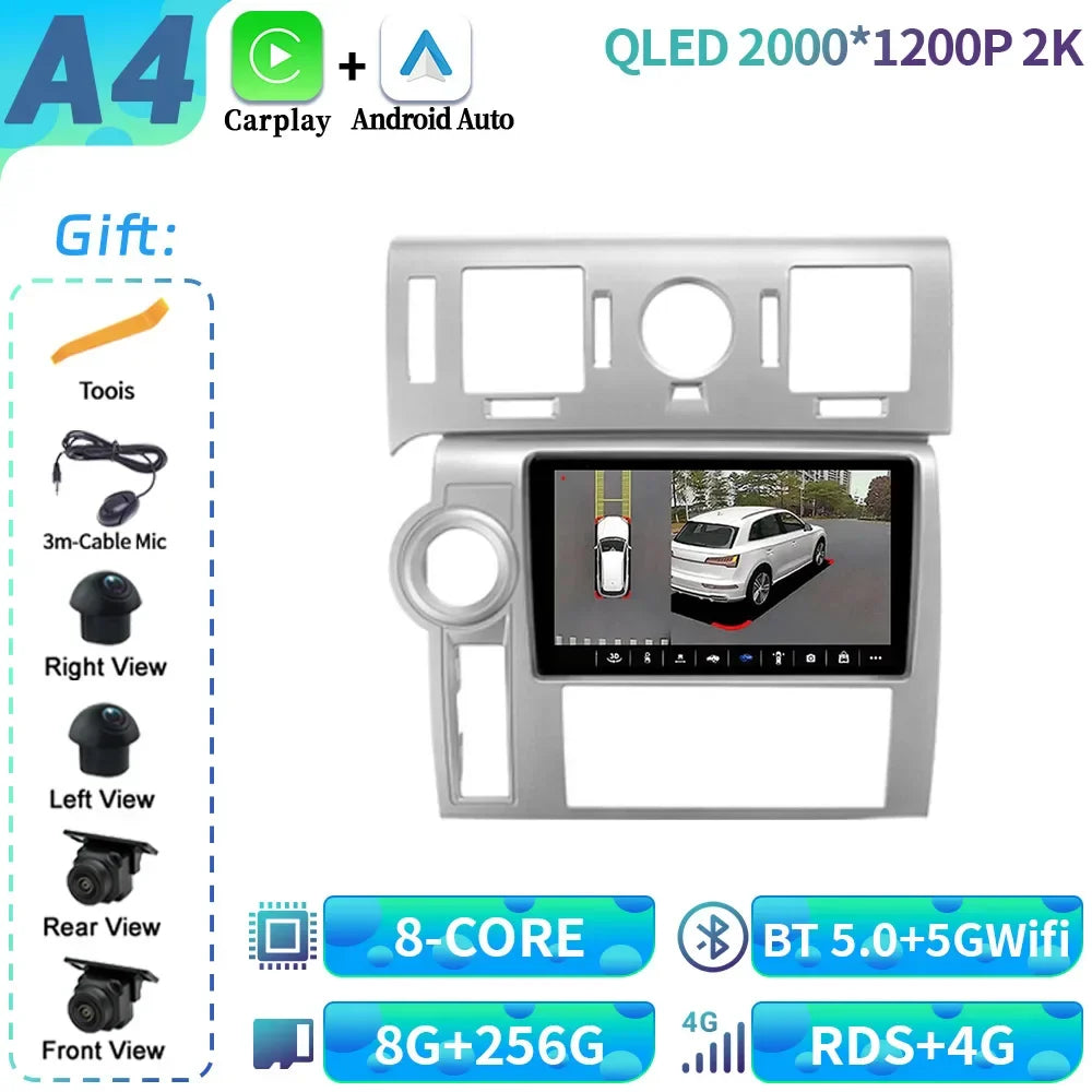 For Hummer H2 E85 2007-2009 Android 14 Car Radio Multimedia 4G GPS Navigation Wireless Bluetooth CarPlay Touch Screen Stereo