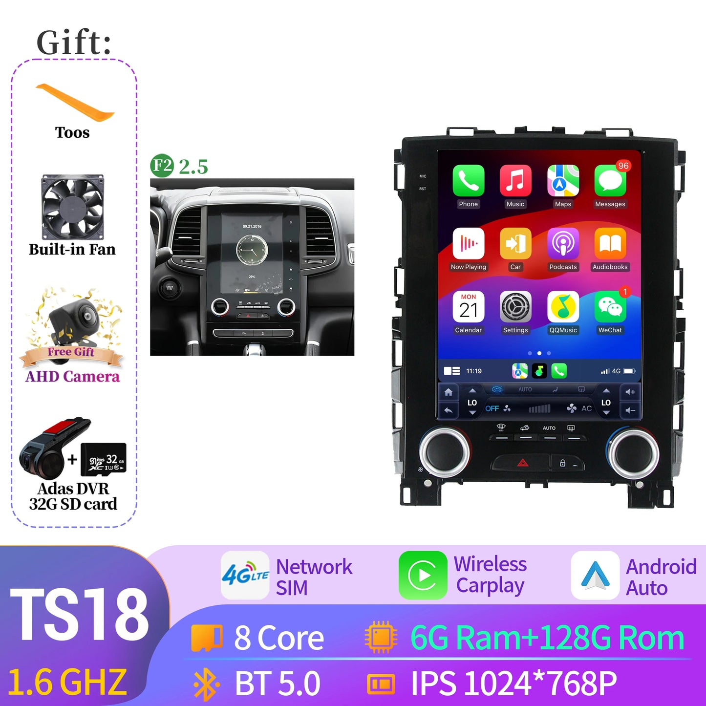 9.7″Android 14 For Renault Koleos Megane 4 Samsung SM6 Talisman 2017-2019 Wireless Apple BT Carplay Car Radio Multimedia