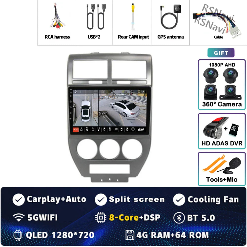 Android 14 For Dodge Caliber 2007 - 2012 2K QLED Android Car Radio Multimedia Video Player GPS AI Voice CarPlay 4G Stereo