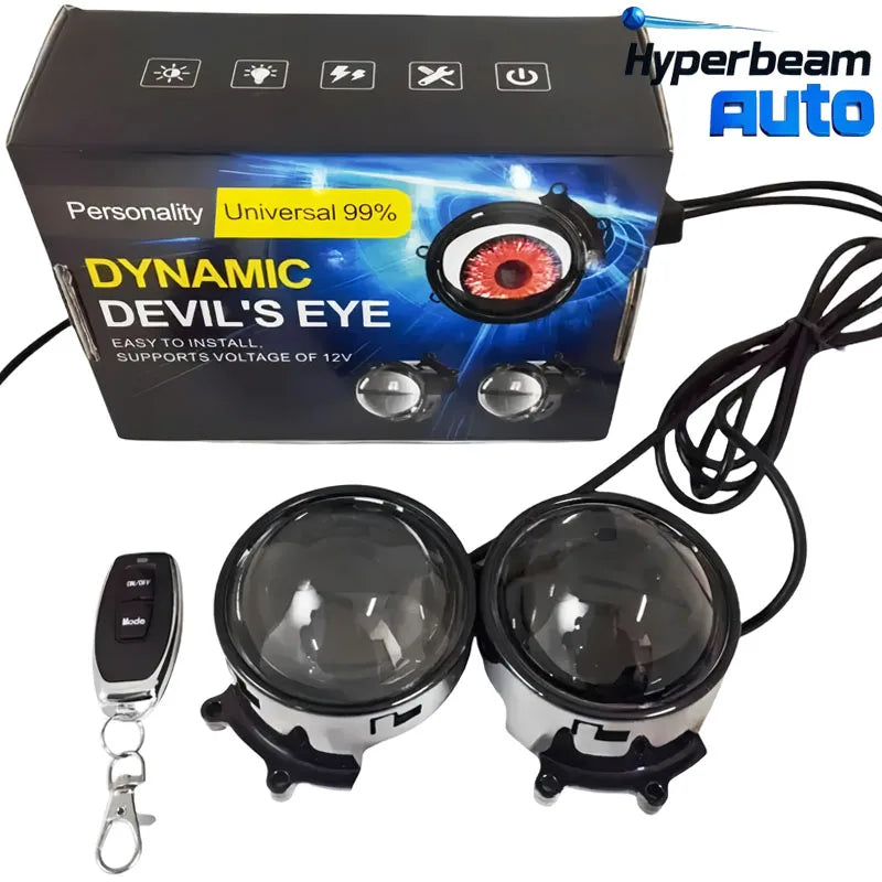 New 2.5/3 Inch Car Dynamic Blink Devil Eyes LED Devil Eyes Led Headlight Lens With Remote Control Atmosphere Light Auto Headlamp