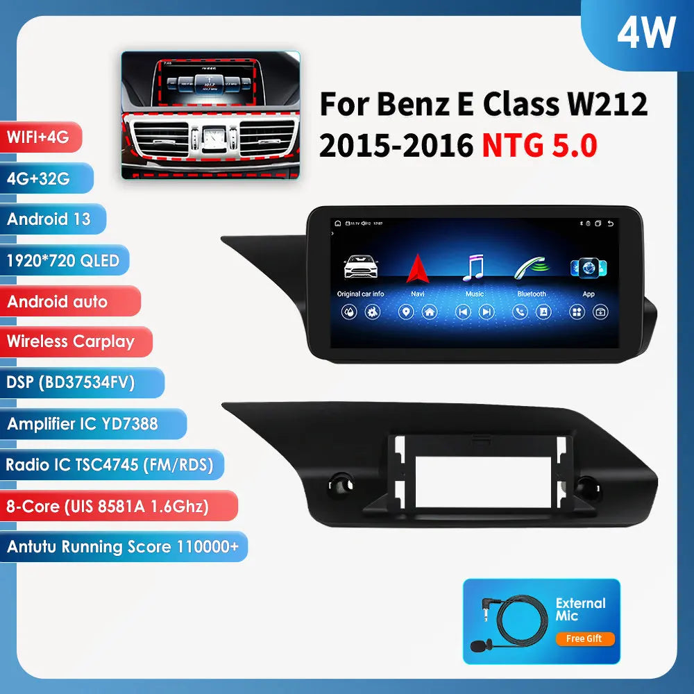2Din AI Carplay Android Auto Car Radio For Mercedes Benz W212 NTG 4.0 4.5 5.0 2009-2016 E-Class E200 E230 E260 E300 S212 4G GPS