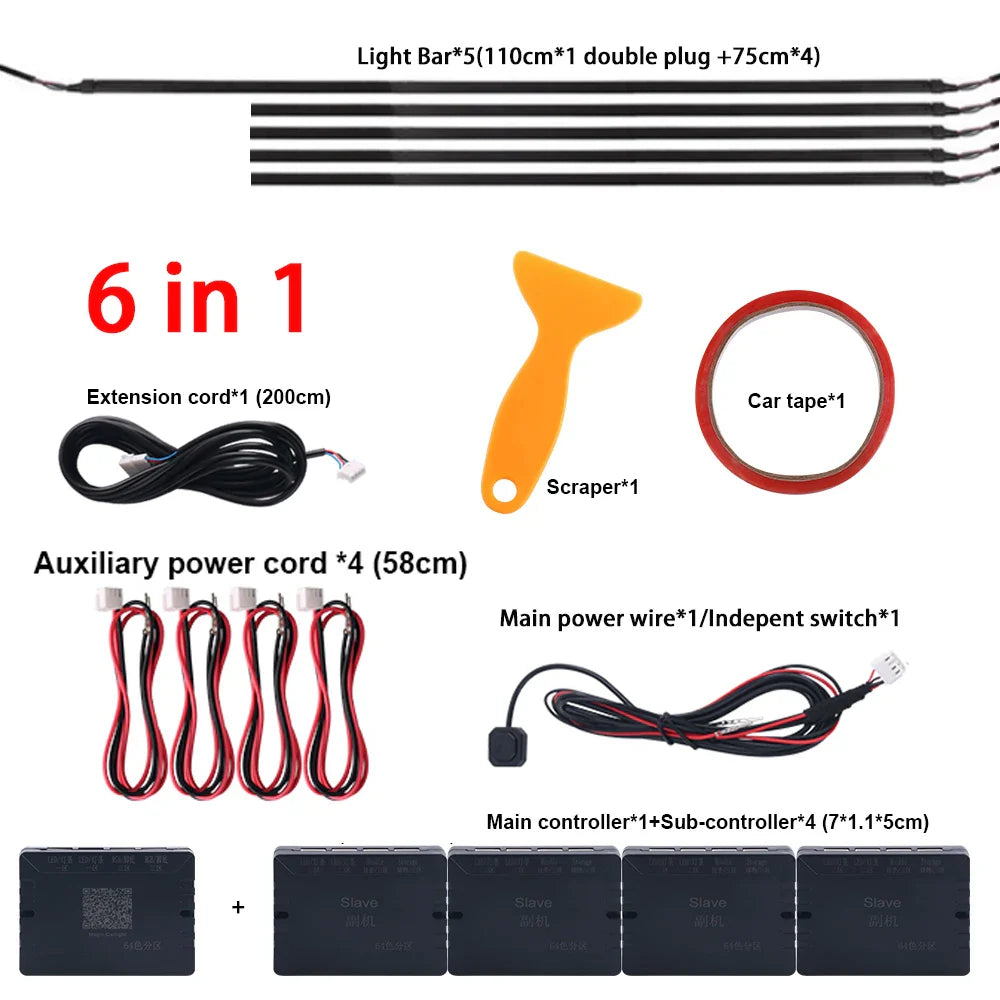 18/22 in 1 Car Hidden Ambient Light Backlight Dual Zone RGB Symphony Acrylic Strips Matt Black Interior Car Ambient Lamp APP 12V
