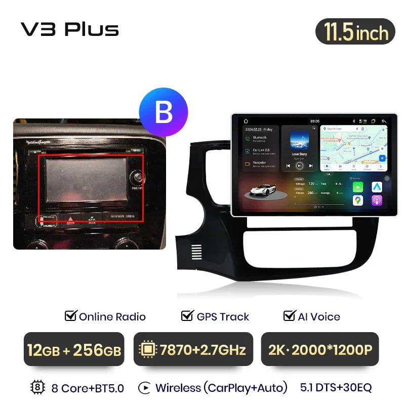 Junsun V3 Plus 2K Car Radio 7862 For Mitsubishi Outlander 3 GF0W GG0W 2012-2018 Wireless CarPlay Android Auto DSP GPS Navigation