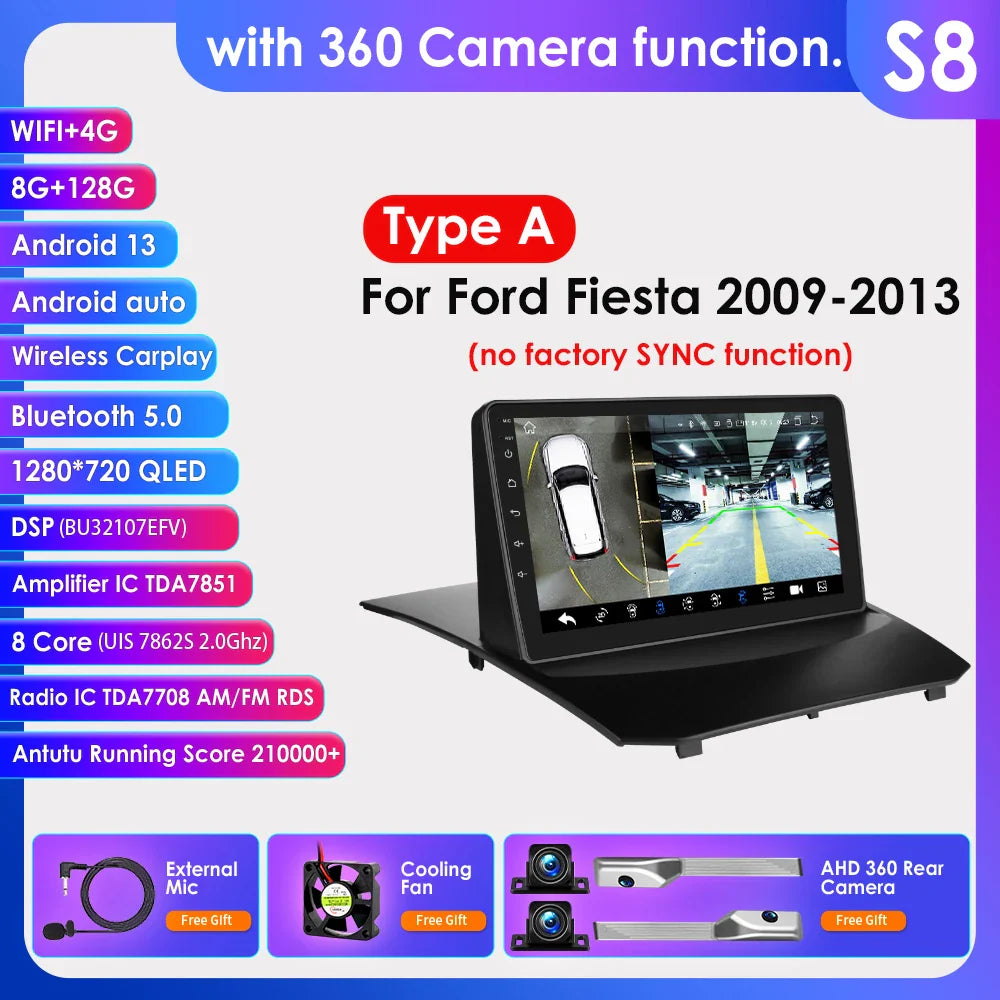 Hizpo 9 Inch Car Radio for Ford Fiesta 2009 - 2017 2din Android Multimedia Video Player GPS Navi Wireless Carplay Auto Screen